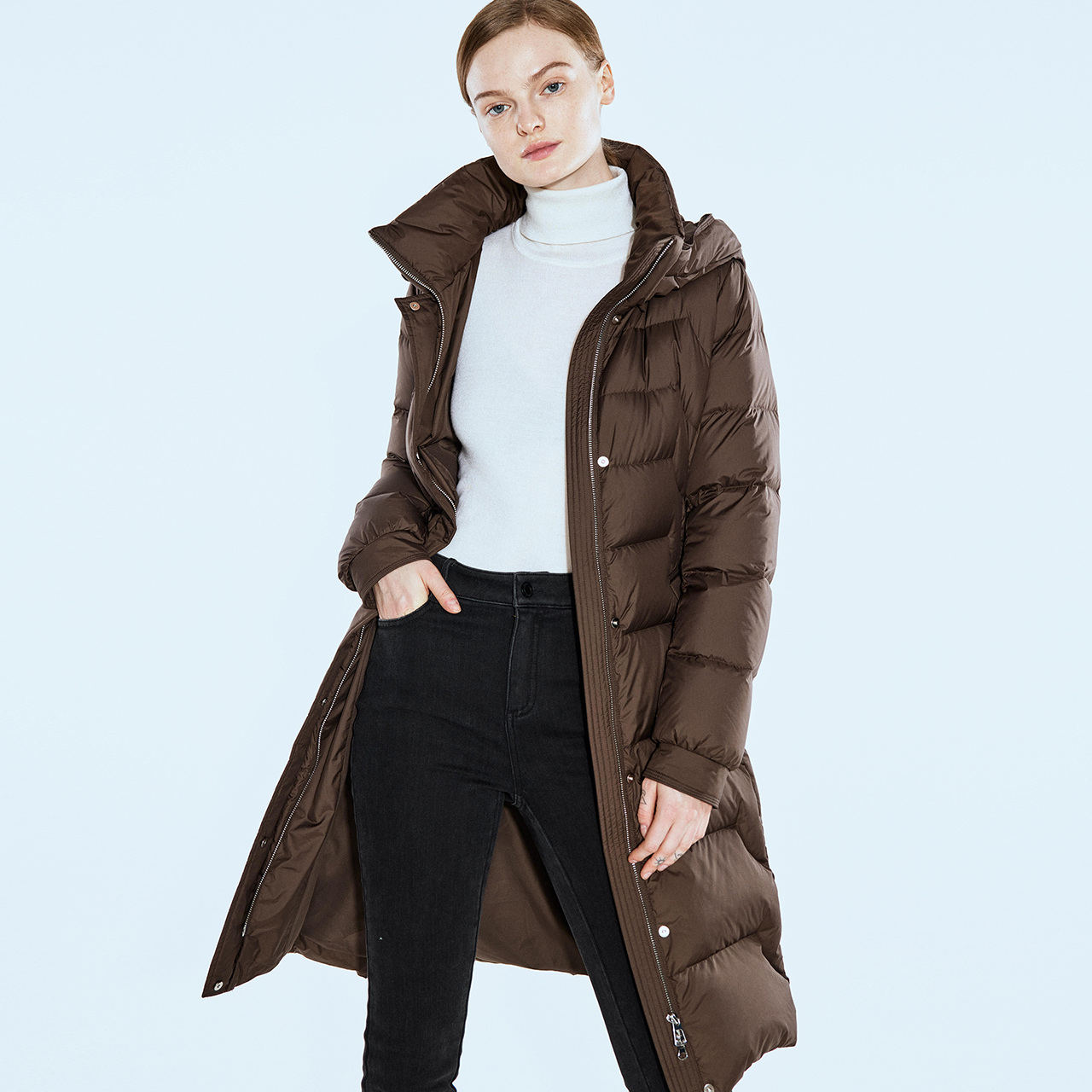 COVERINS2024冬季复古绗缝连帽中长款羽绒服CC34508440