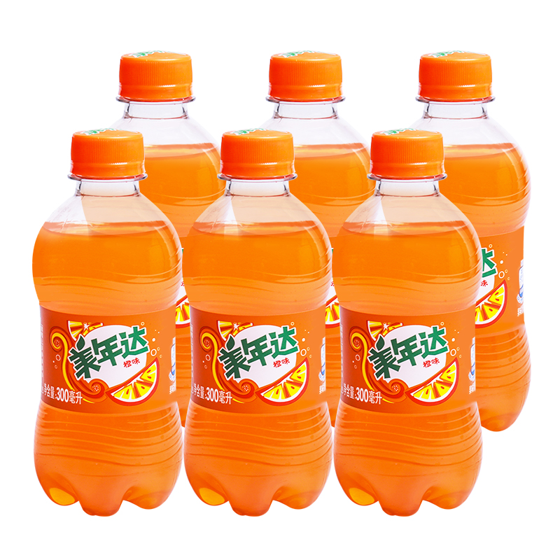 美年达橙子味汽水300mL12瓶碳酸饮料整箱百事可乐柠檬饮品橘子味