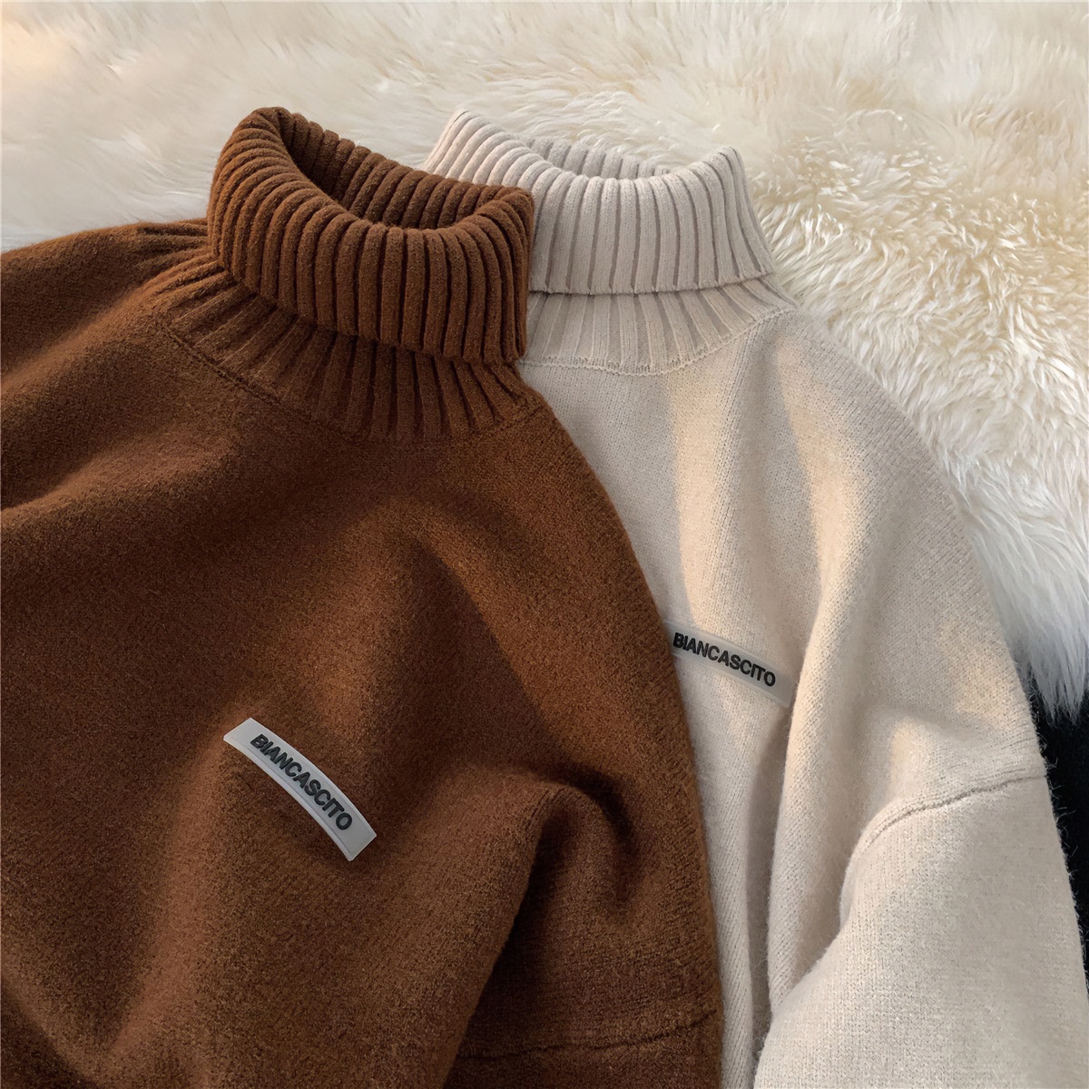 韩版秋冬季高领毛衣男女情侣款潮牌针织毛线衣内搭打底衫宽松潮流