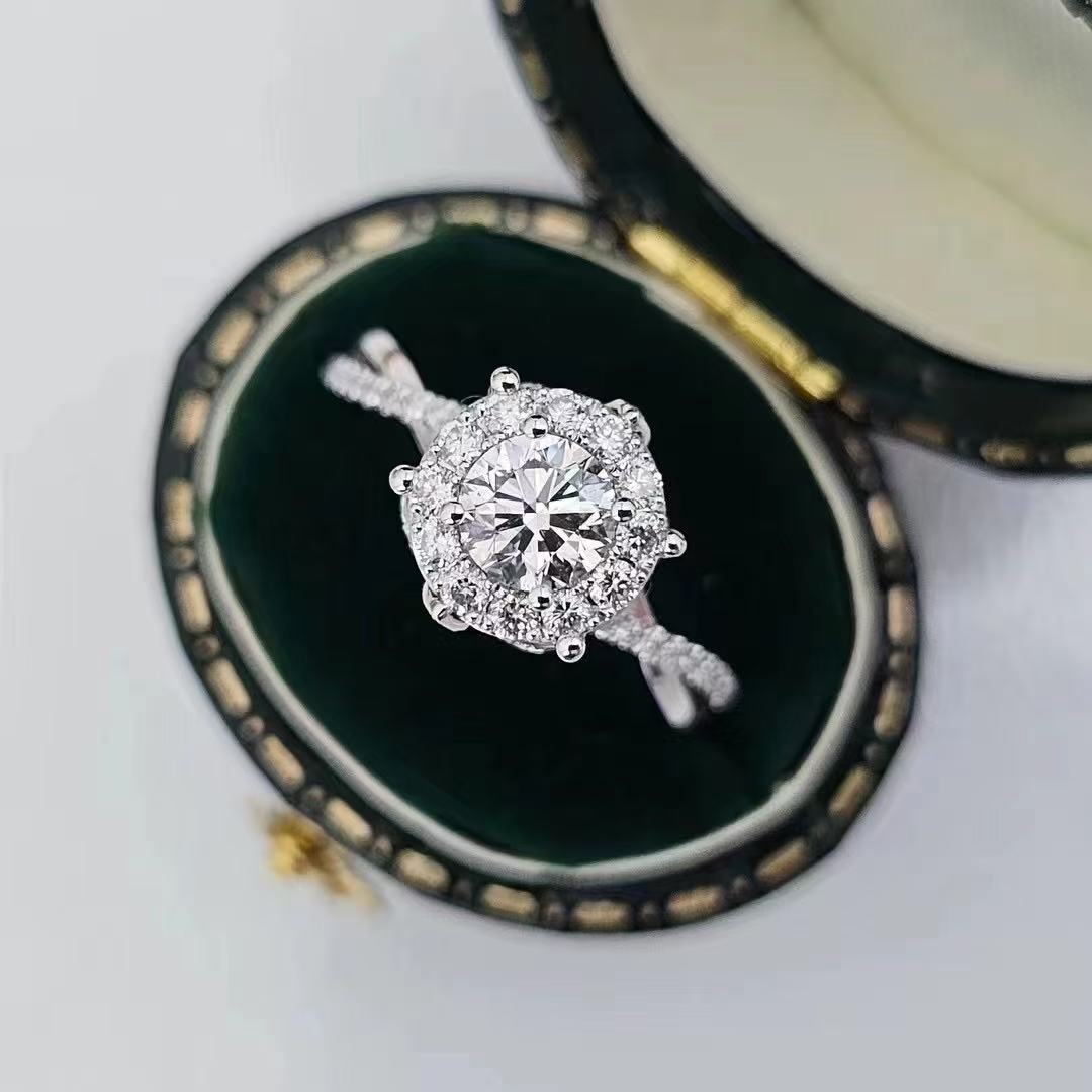 925银莫桑石戒指 王室庄园1克拉-2克拉女士闭口戒指银色婚戒银戒