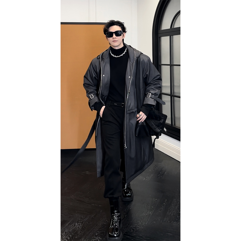 龙叨叨冬季新品高级感中长款羽绒服风衣百搭连帽过膝白鸭绒外套潮