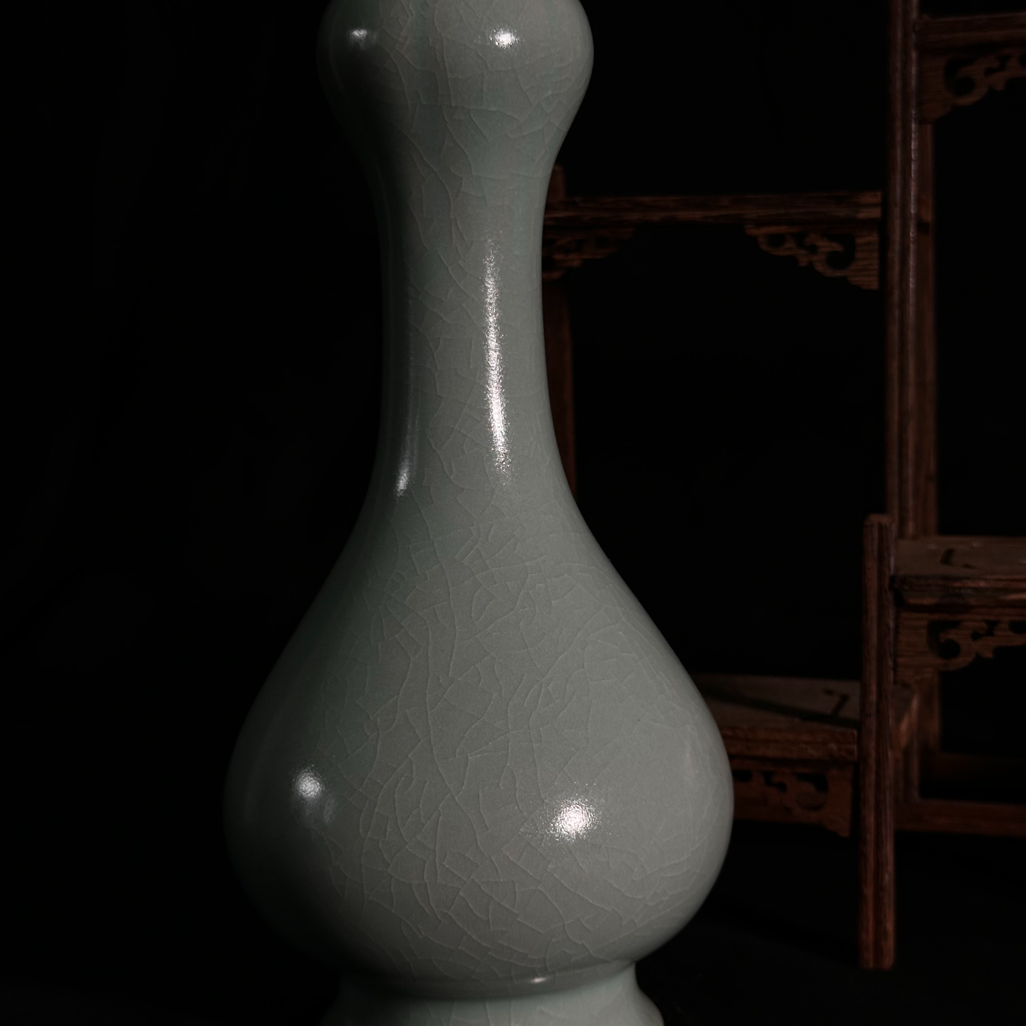 汝瓷汝瓷汝窑原矿仿古釉蒜头瓶