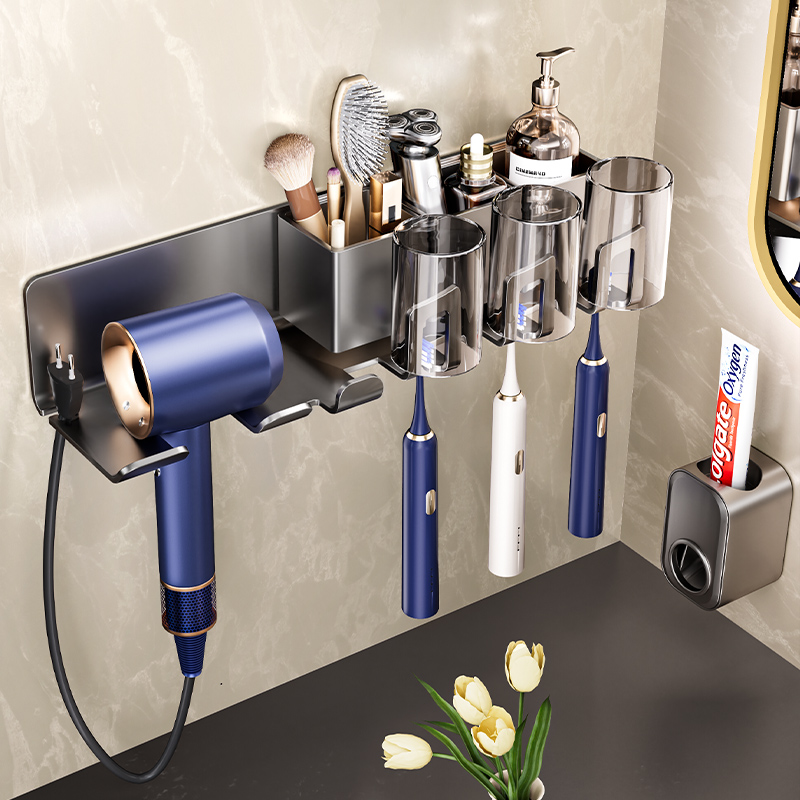 吹风机置物架免打孔卫生间电吹风支架壁挂式浴室漱口杯牙刷收纳架