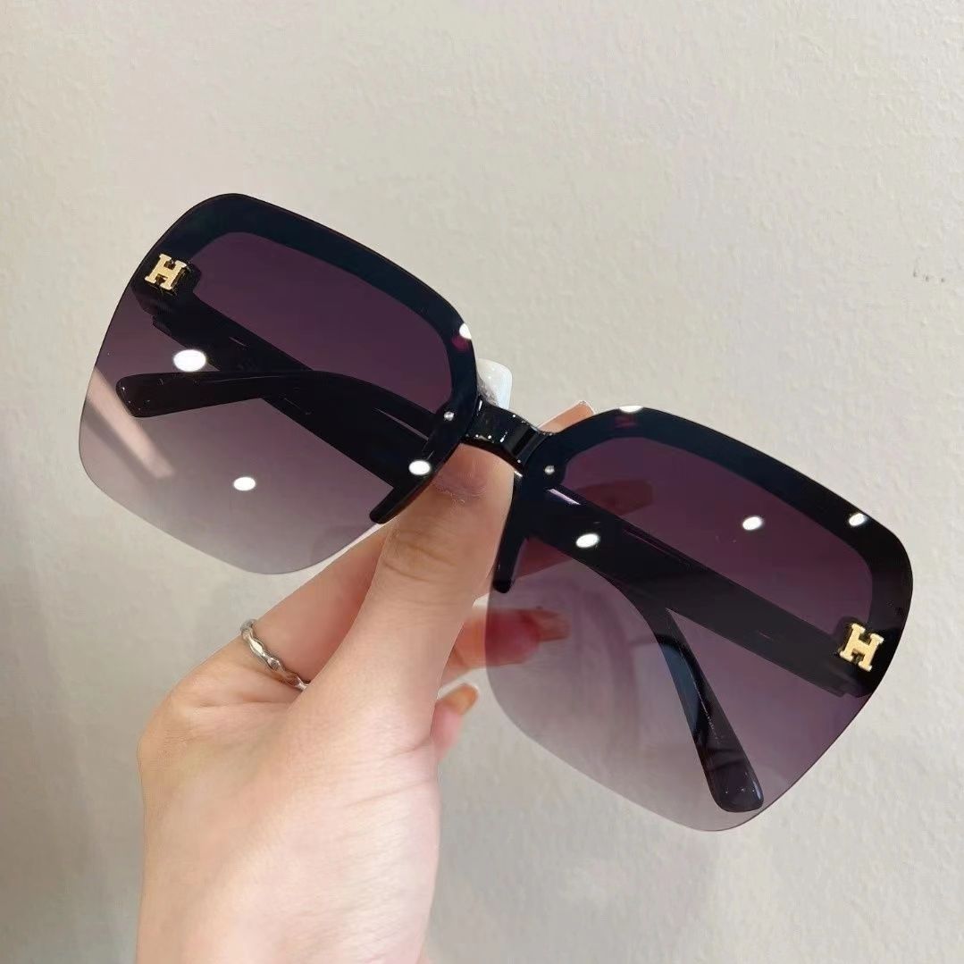无框高档太阳镜2024新款防紫外线字母高级墨镜大脸显瘦太阳眼镜女