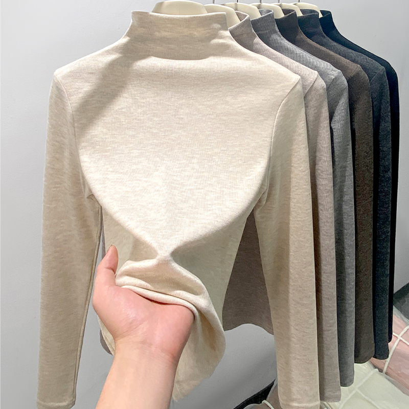 醉梓菡半高领打底衫女加绒秋冬新款长袖t恤修身百搭洋气通勤上衣