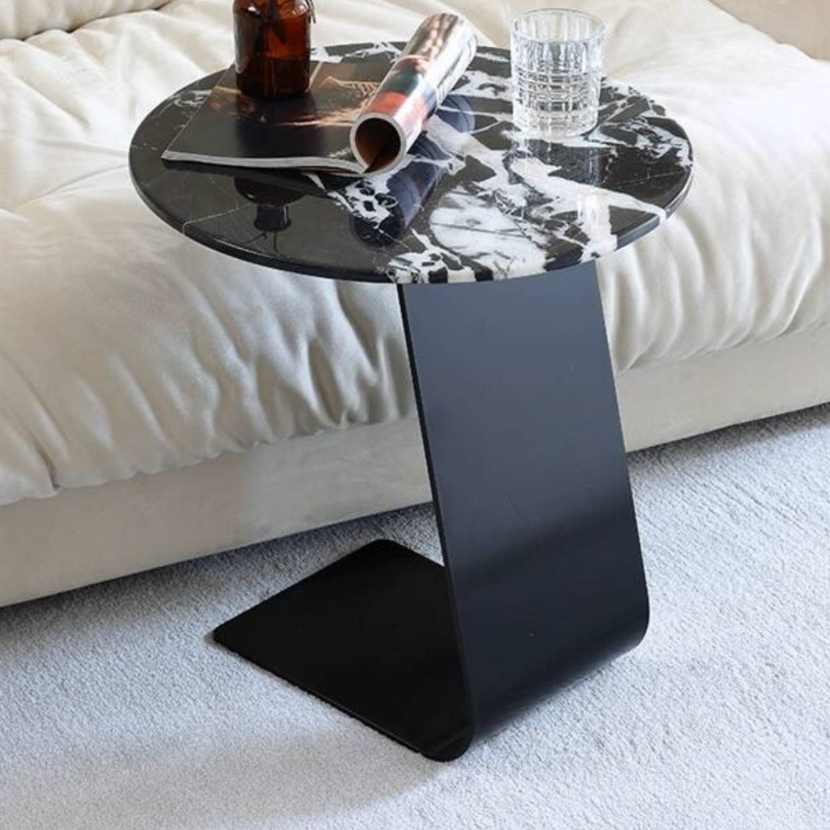 轻奢天然宝格丽黑大理石奢石边几沙发方形角几小茶几客厅家用简约