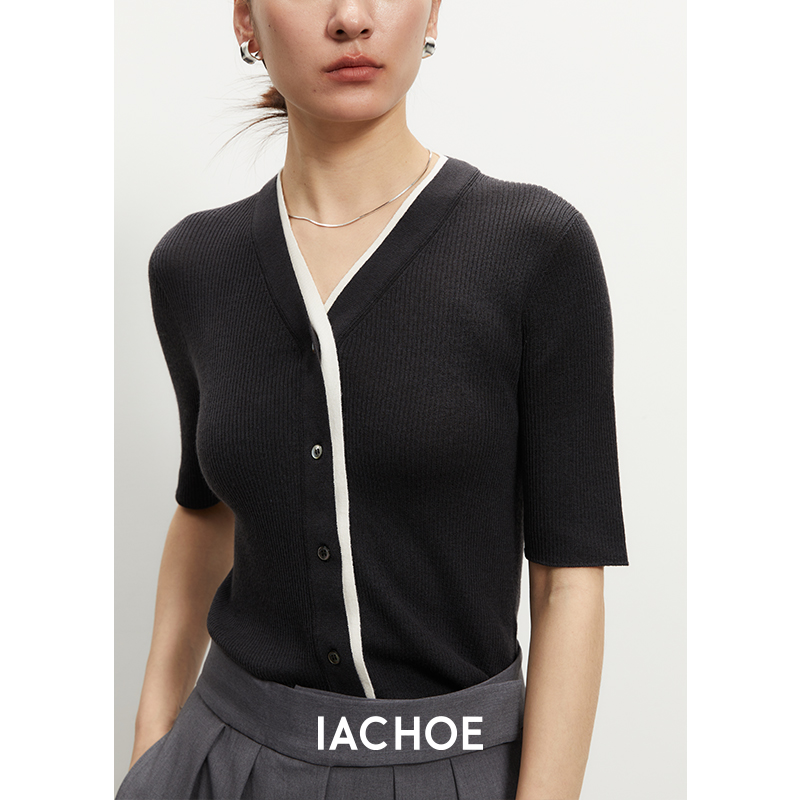 IACHOE 镶边v领针织衫3521505007