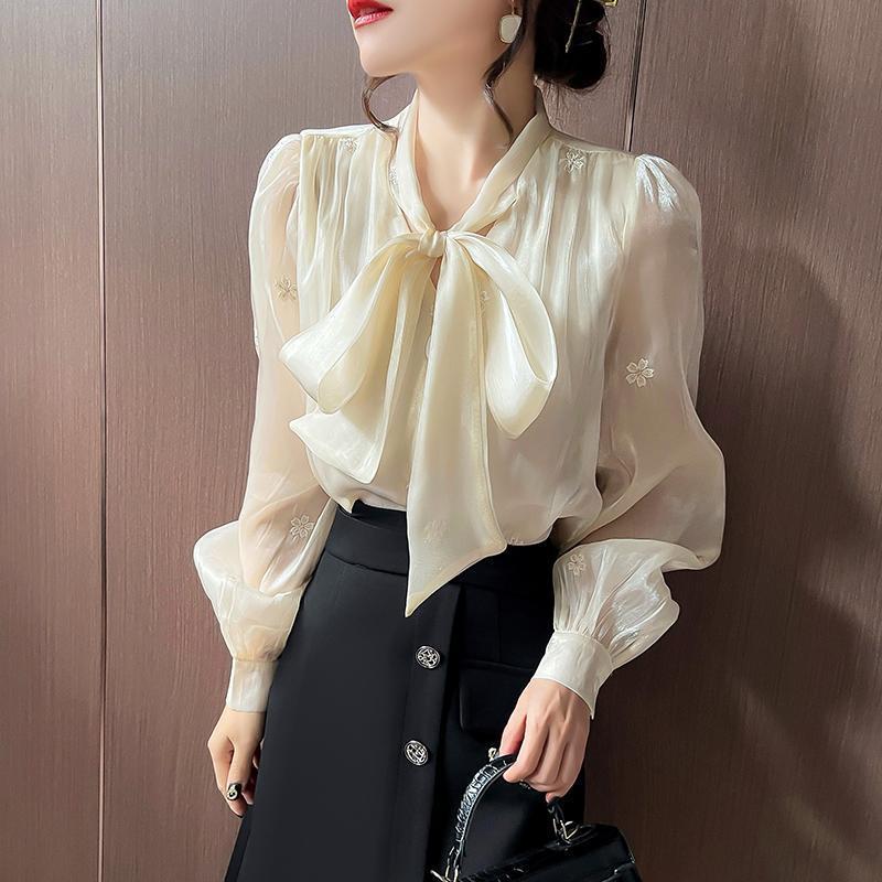 9517衬衫女春秋新款蝴蝶结上衣高级感长袖女士衬衣时尚洋气女装