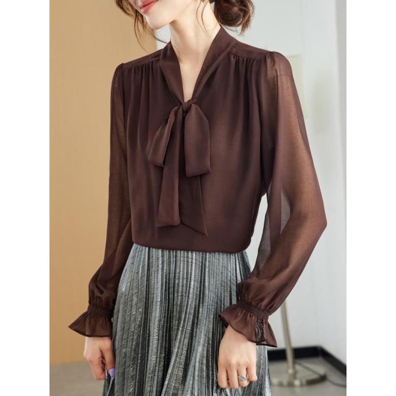 【乔其纱面料】9655春夏新款职业通勤飘带蝴蝶结衬衫气质雪纺上衣女