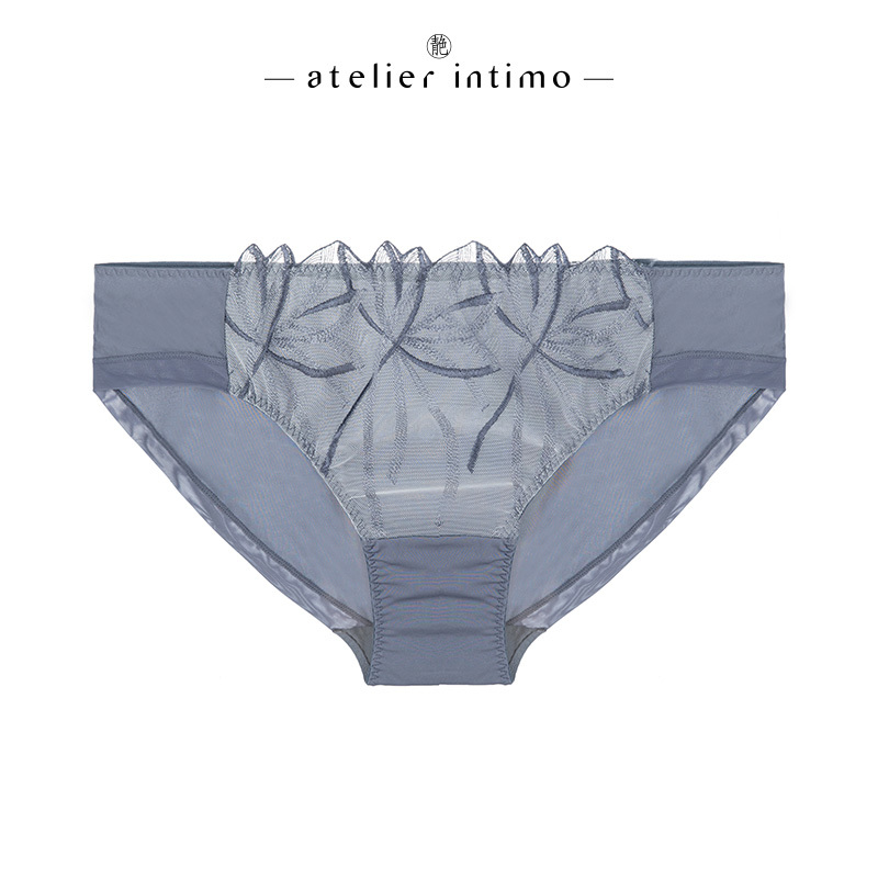 atelier intimo/青色木槿法式刺绣三角裤薄款女透气舒适内裤底裤