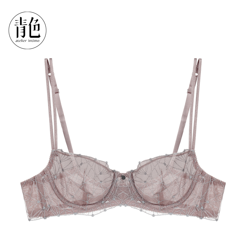 atelier intimo/青色【宝石1/2杯】刺绣钢圈薄款小胸聚拢内衣女文胸