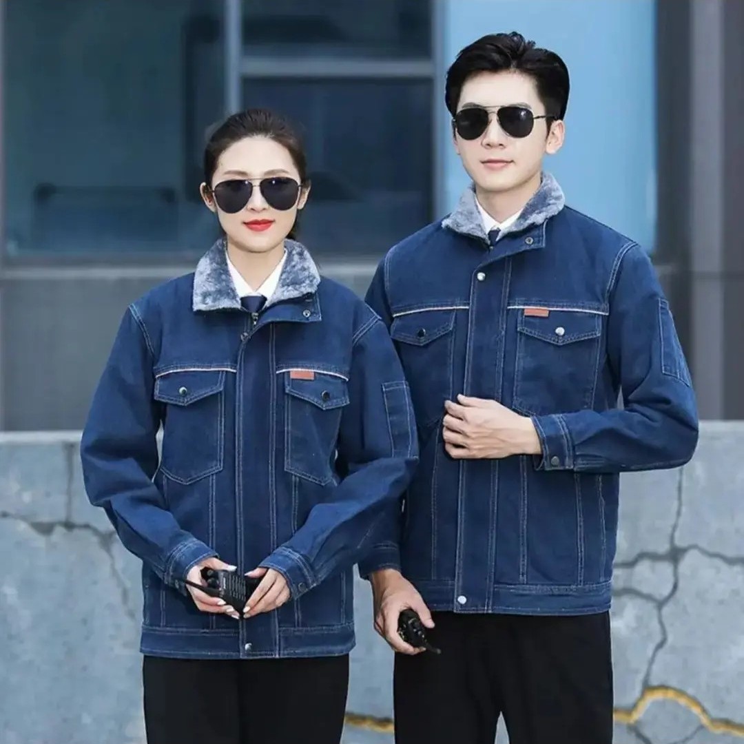 牛仔棉服加绒加厚棉衣焊工工作服劳保服上衣男女同款电焊冬季定制