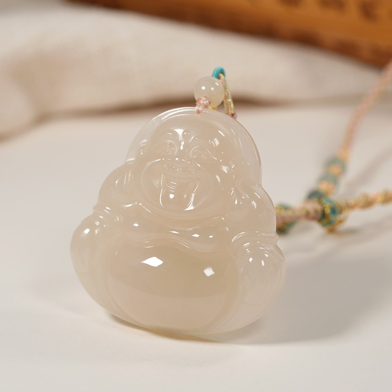 【石泽珠宝】和田玉藕粉弥勒佛气质百搭45mm