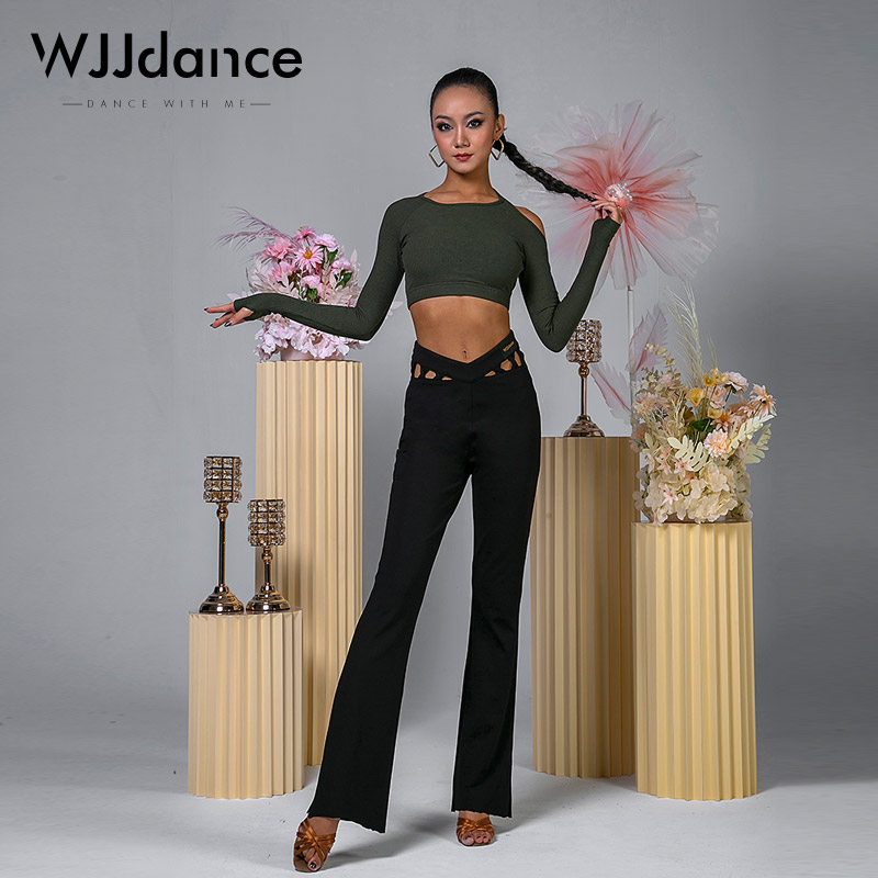 WJJdance拉丁舞上衣女2025新款大露背镂空露肩短款国标短袖练功服