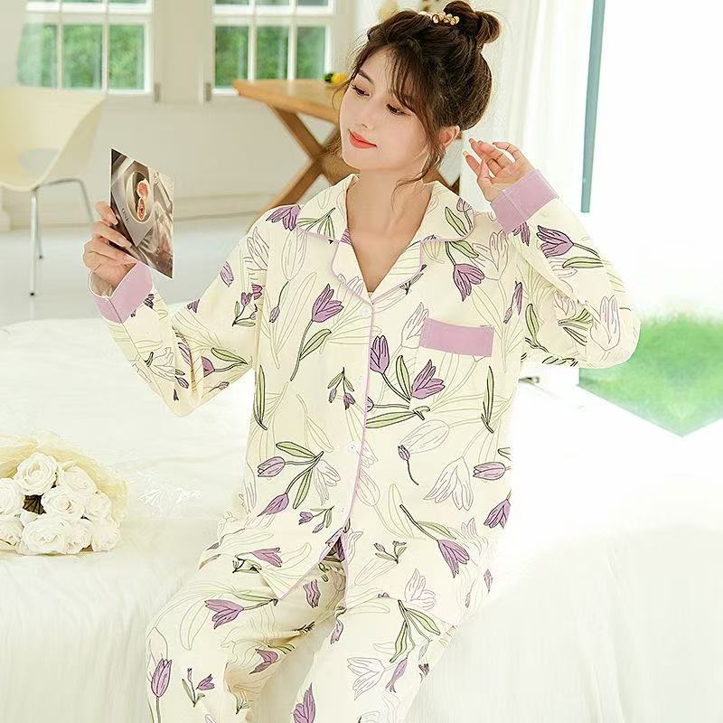 女士长袖睡衣春秋薄款可外穿家居服休闲套装