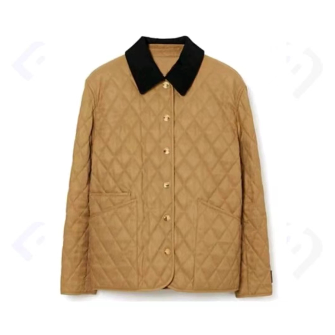 【晶】2025冬季新款情侣款灯芯绒翻领菱形纹奶奶服外套 A8031