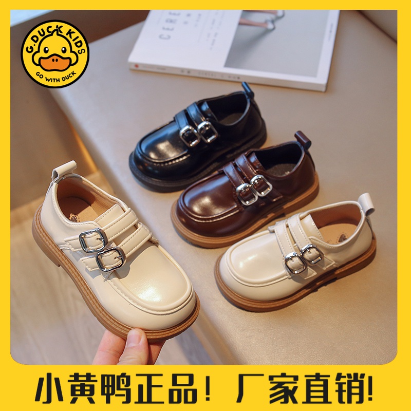 【小黄鸭正品】女童公主鞋2024春季新款英伦风软底女孩小皮鞋圆头