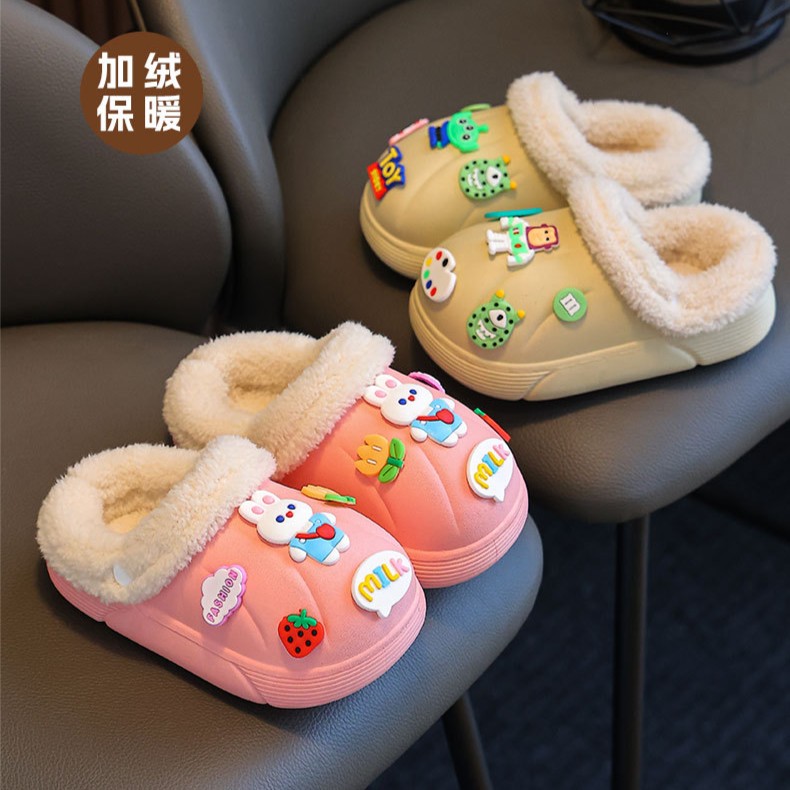 儿童棉拖鞋2023新款幼儿宝宝保暖包头居家加绒软底防水男女童棉拖
