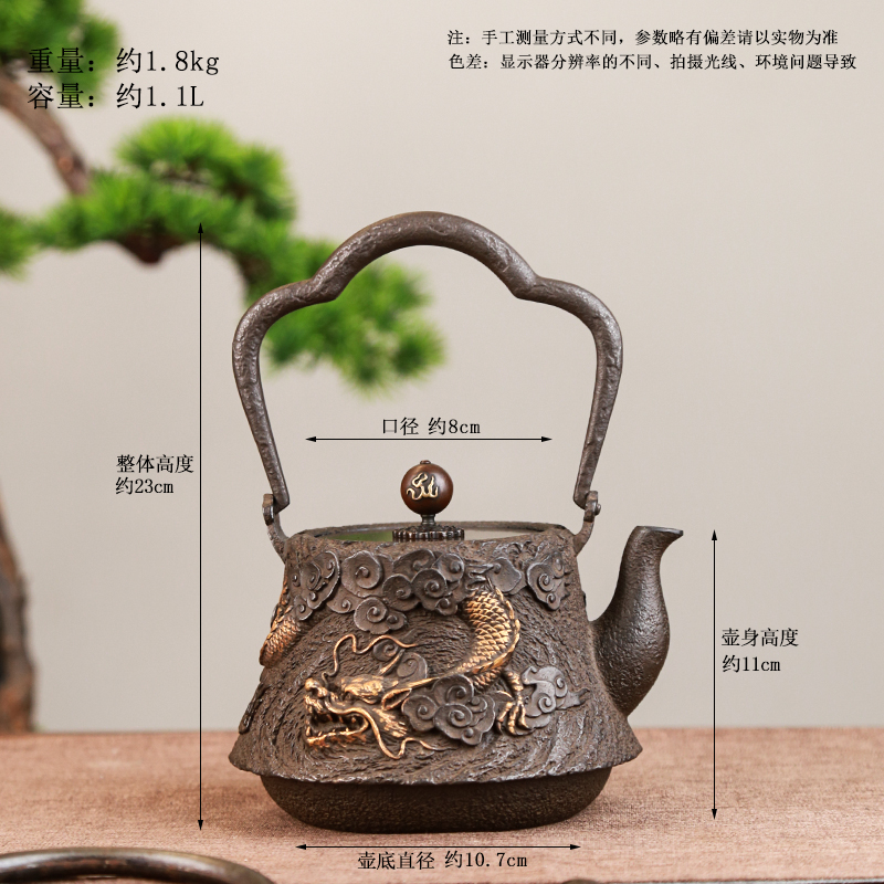  手工壶鎏金富士云龙 家居铁壶煮水器