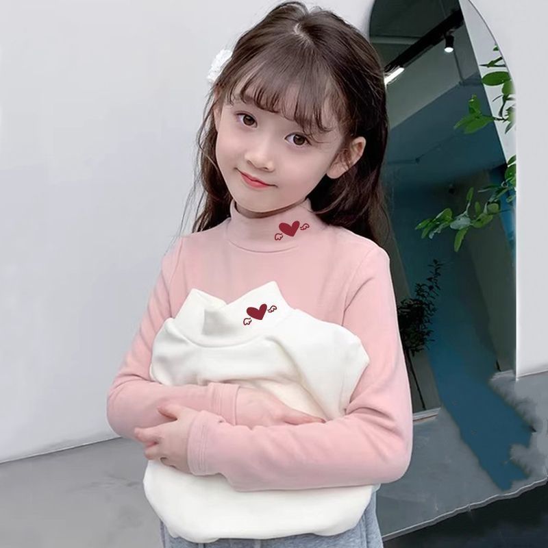 儿童德绒保暖衫2025秋冬新款T恤女宝宝半高领长袖女童百搭打底衫