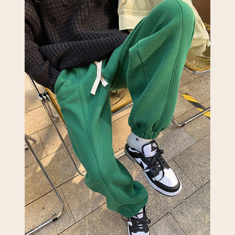色运动裤女秋冬季高腰宽松束脚小个子加绒加厚休闲厚棉裤子潮ins
