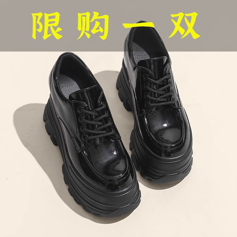百丽纯爱内增高cm系带小皮鞋女英伦风2023秋冬新款厚底松糕小