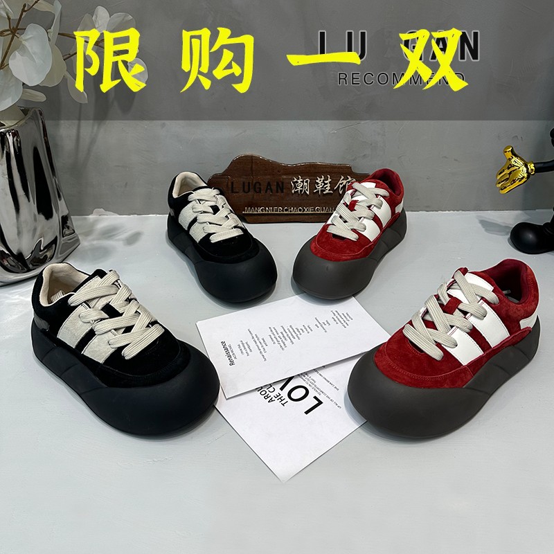 百丽纯爱新款厚底时尚百搭面包鞋潮流拼色大头休闲板鞋复古小众