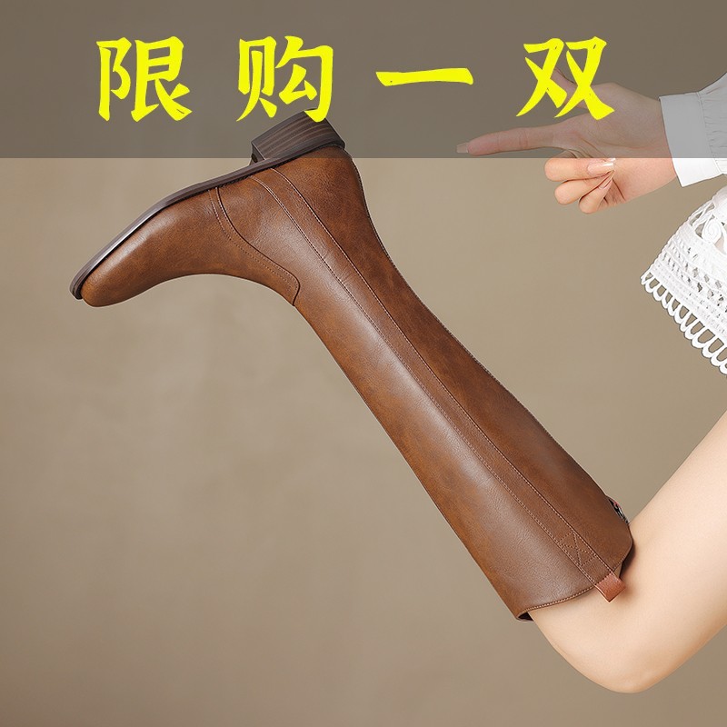 百丽纯爱【3.5CM】牛皮/单里/绒里34-42大小筒圆头低跟复古时装