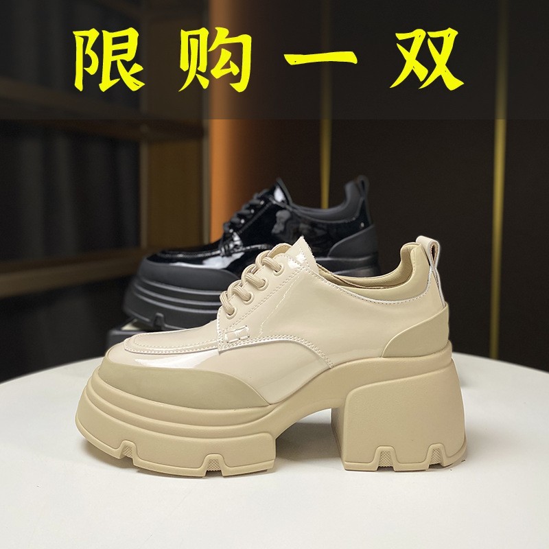 百丽纯爱欧货2023年秋季新款粗跟厚底单鞋百搭真皮乐福鞋爆款小