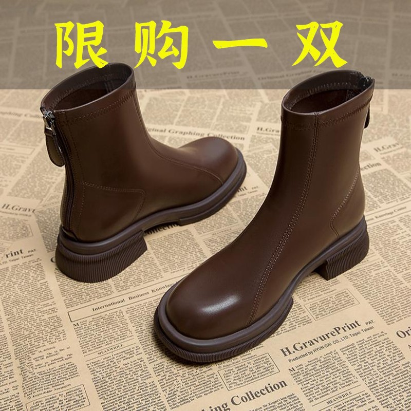 百丽纯爱加绒小短靴洋气又高级2023秋冬季英伦风马丁靴百搭瘦瘦