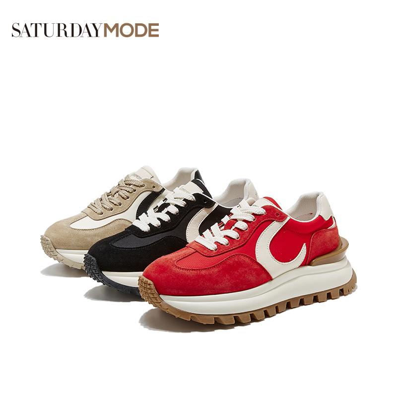 SATURDAYMODE女鞋//时尚百搭复古春季潮流潮鞋厚底拼色低帮系带YC