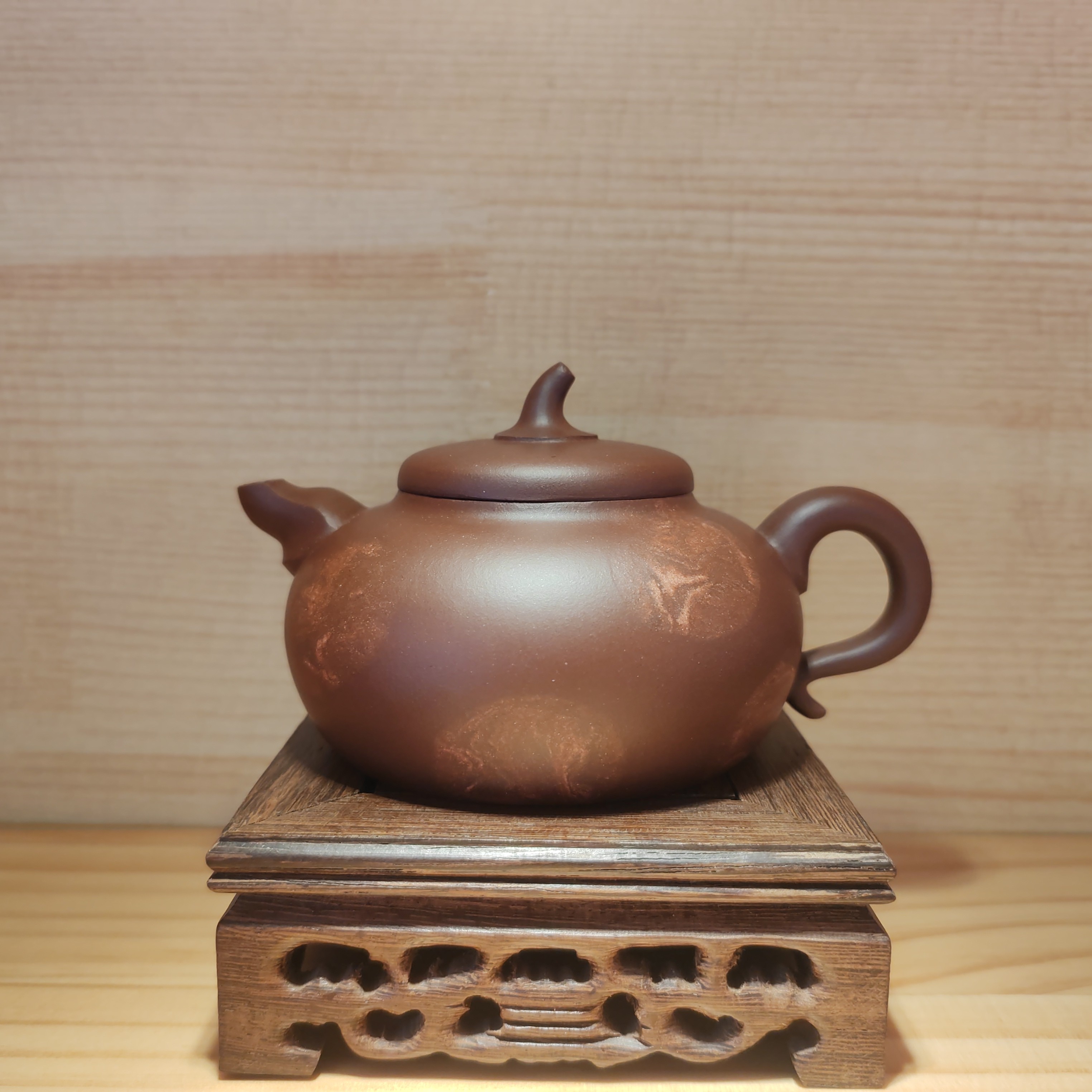 山西平定紫砂紫泥绞泥金钱纹福禄壶200mL原矿半手精工紫砂壶茶壶