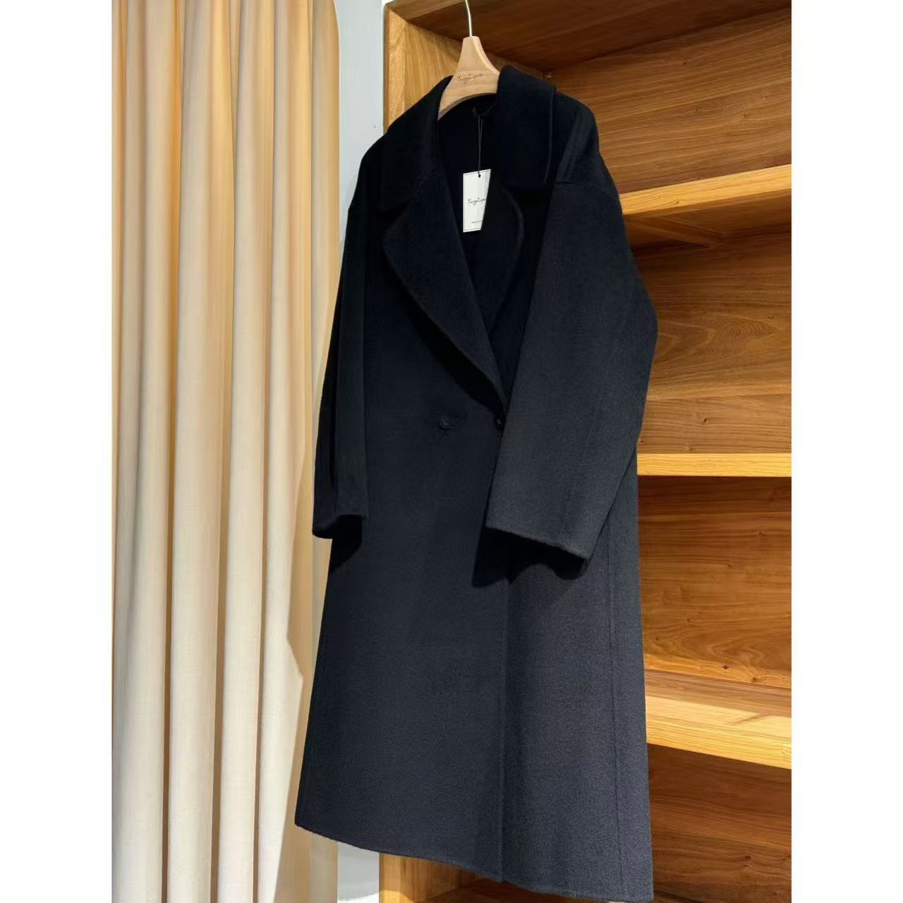 【Yangzipuzi】秋冬加厚气质大西装领极简双排扣长款毛呢大衣外套