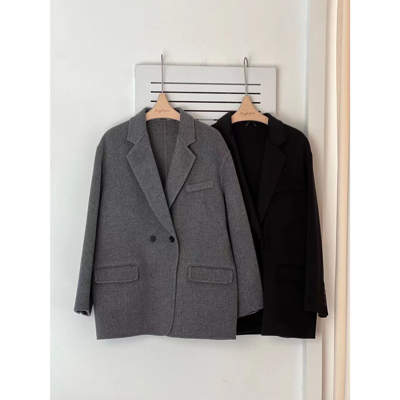 【Yangzipuzi】秋冬百搭短款时尚双排单扣休闲气质西装款毛呢大衣