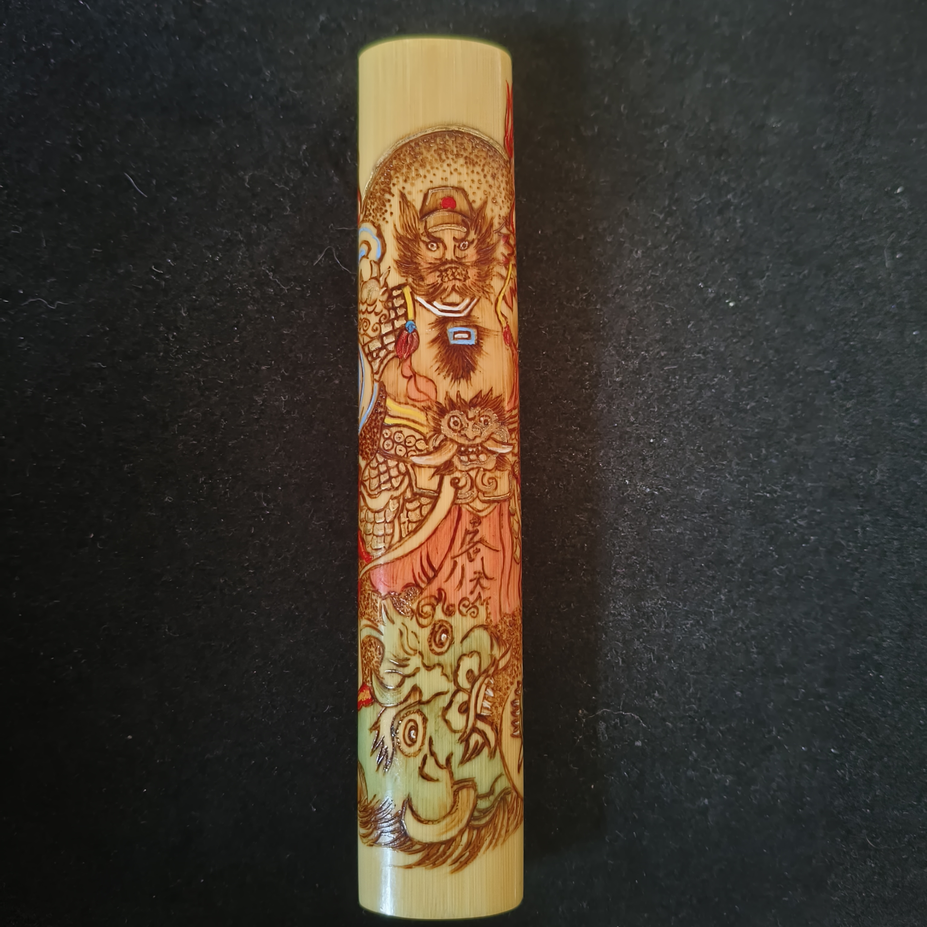 钟馗捉鬼实心玉竹玉化料彩雕重彩封釉火刻纯手工手把件一图一物