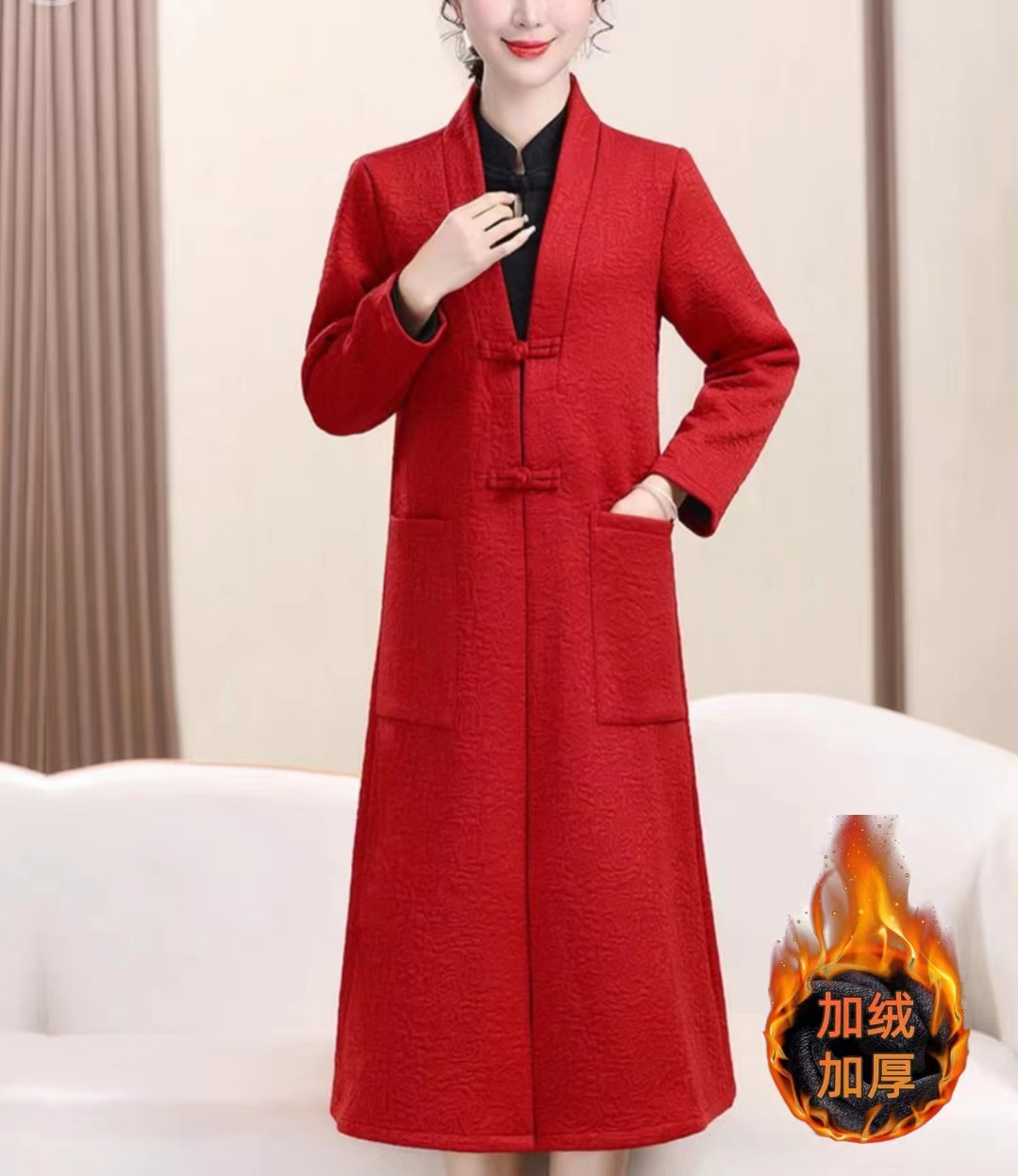 （加绒加厚）外套中长款加绒加厚秋冬女装气质时尚保暖冬季外套