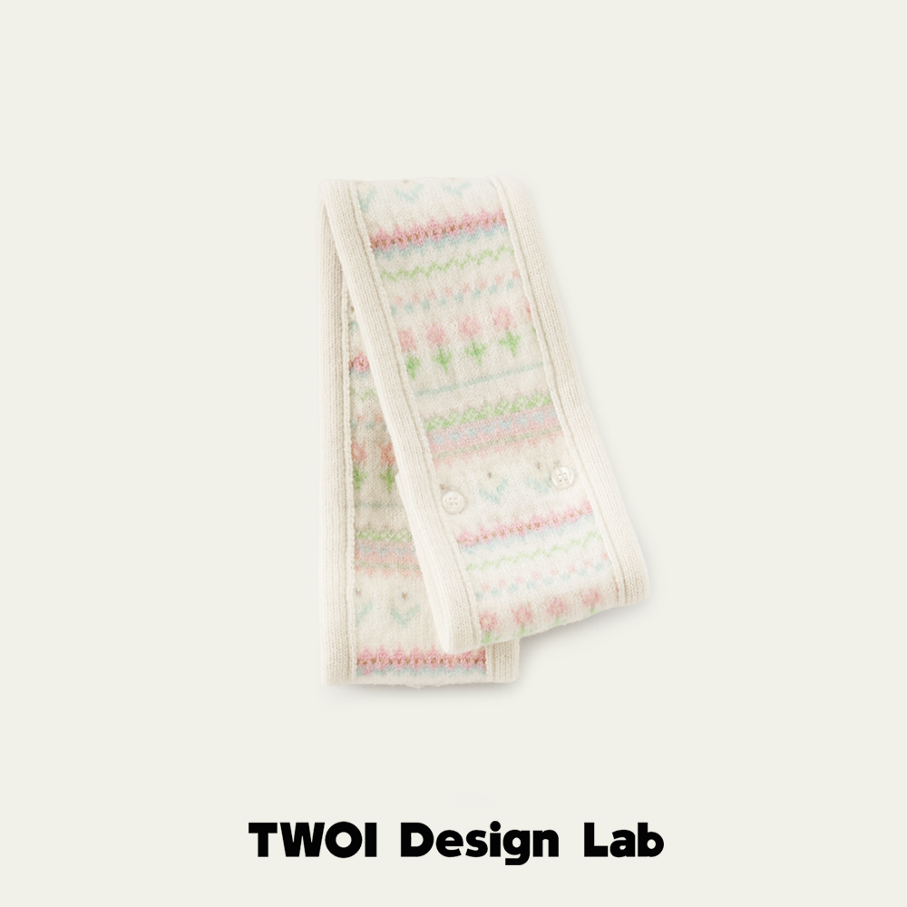 TWOI Design Lab"婴儿·费尔岛系列"「奶油白100澳毛小花围巾」