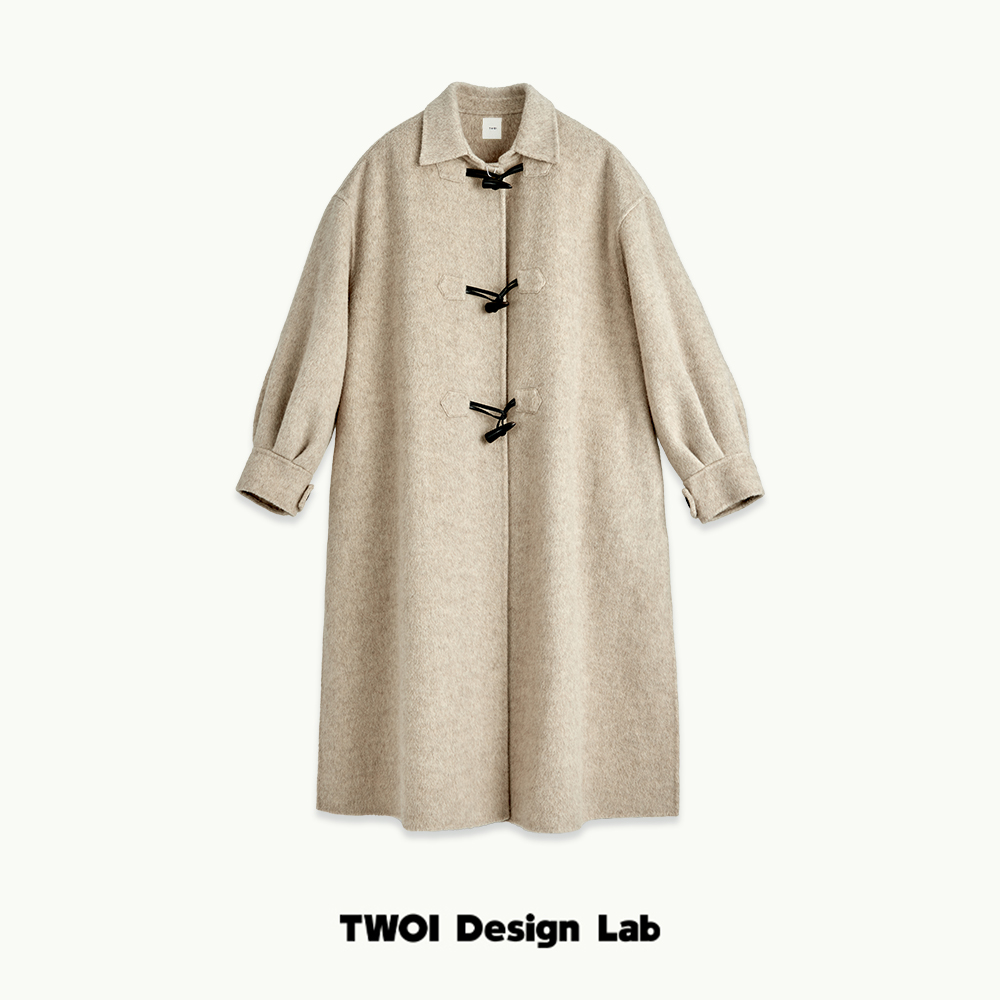 TWOI Design Lab"奶女·舒适"「奶油灰咖驼绒牛角扣双面呢大衣」