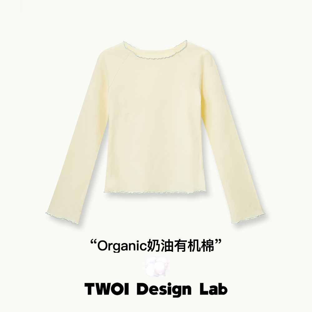 TWOI Design Lab "Organic奶油有机棉"「奶油黄花边撞色插件长袖」