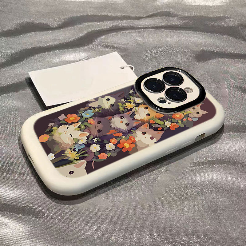 苹果15plus/14可爱iPhone12Pro花丛小猫11Pro硅胶全包手机壳13Pro