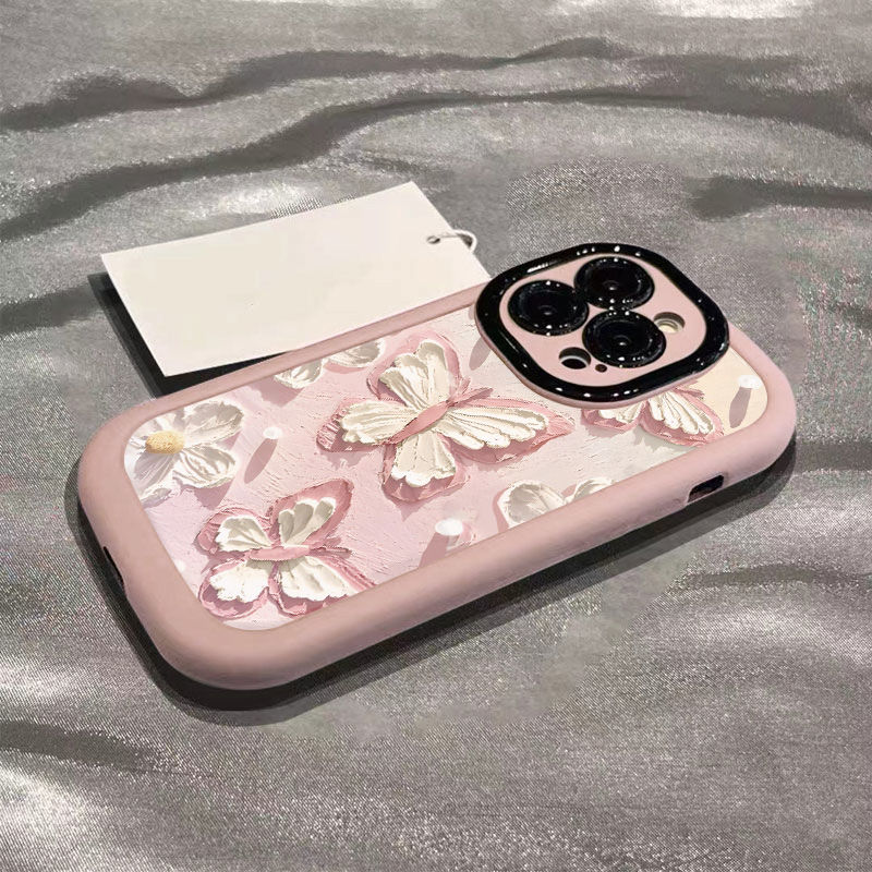 网红苹果14Promax油画蝴蝶15Pro/13/12女款硅胶iPhone11/XS手机壳