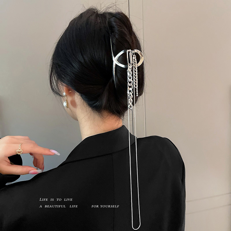 韩国ins风几何流苏抓发发夹链条飘带发夹金属感抓夹冷淡风头饰女