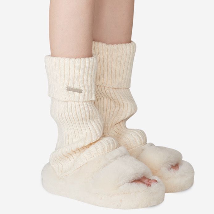 秋冬金属标亚文化腿套女y2k针织袜套卡其白色辣妹风堆堆袜加厚潮