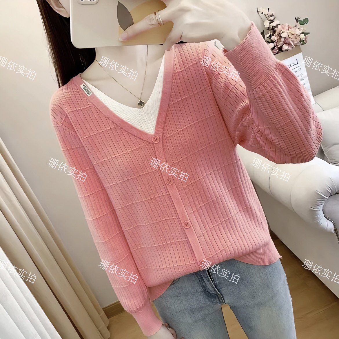 现货【80-160斤】2025早春新款假两件毛衣女装上衣洋气针织衫女A666