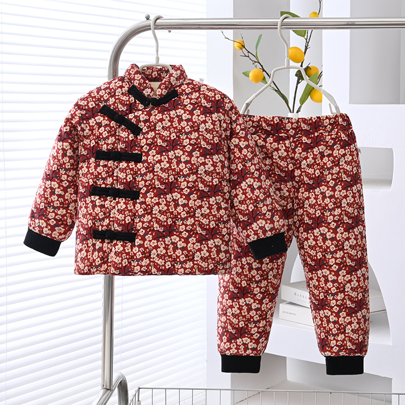 儿童国风棉服宝宝手工棉花棉衣男女宝宝新中式棉袄棉裤盘扣套装厚