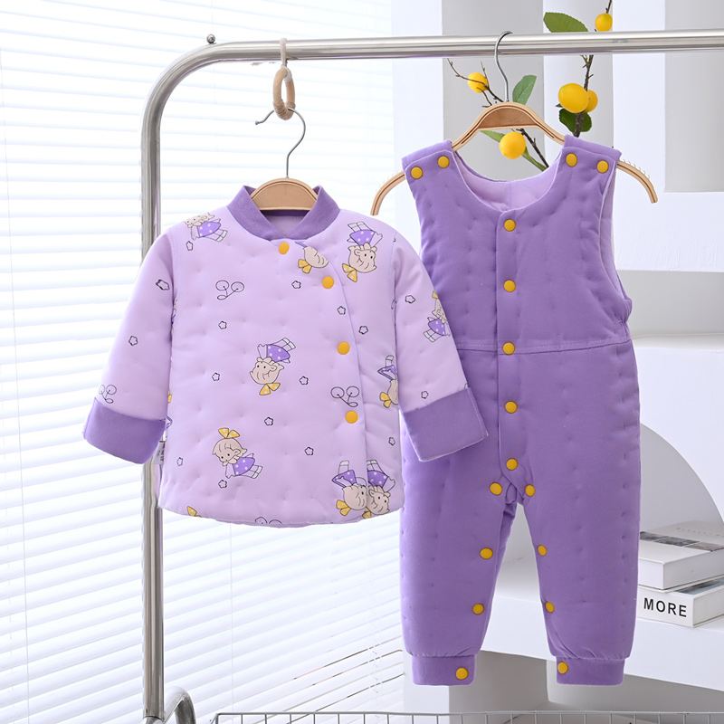 冬加厚新生婴幼儿童棉衣套装男女宝宝手工纯棉花棉服背带棉裤棉袄