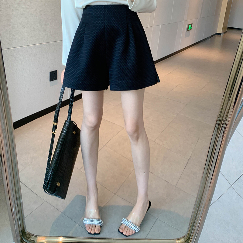 漫颜刘日本进口面料休闲裤2023春季高腰A摆百搭显瘦华夫格短裤女