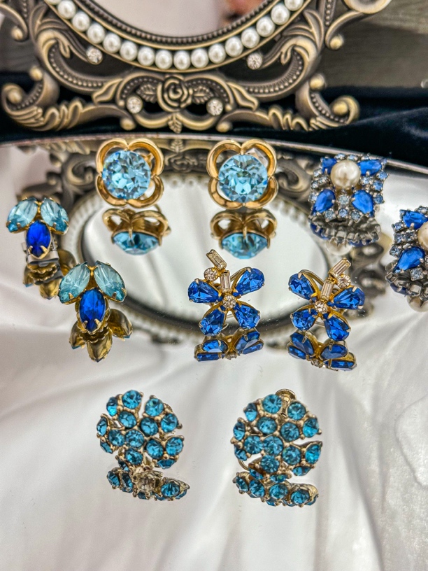 合金合成锆石胸针 中古重工莱茵石饰品镶嵌手工蓝色复古古风配饰