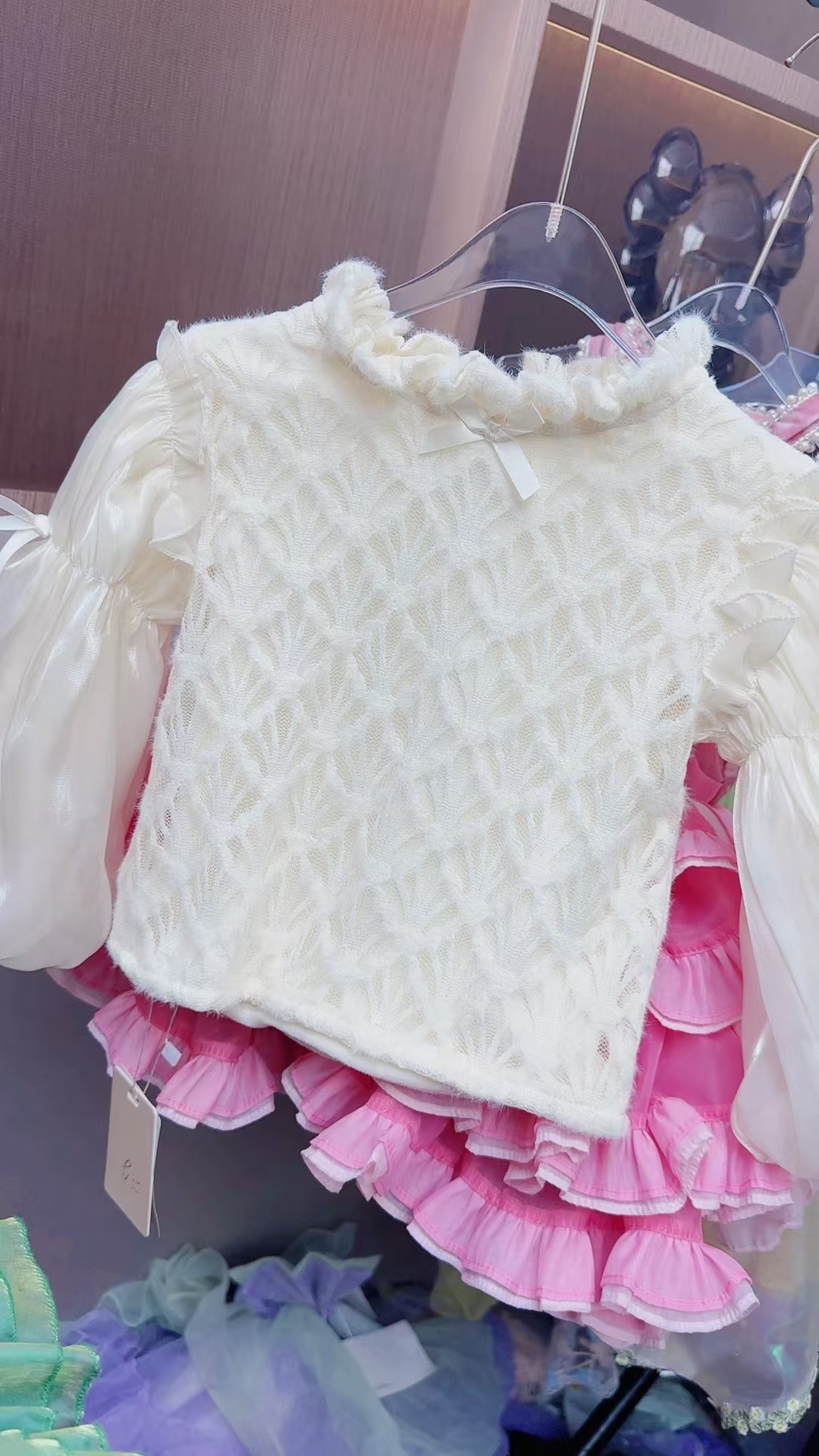 糖玉高货女童打底【品牌蕾丝蝴蝶结泡泡袖打底】加绒 88003