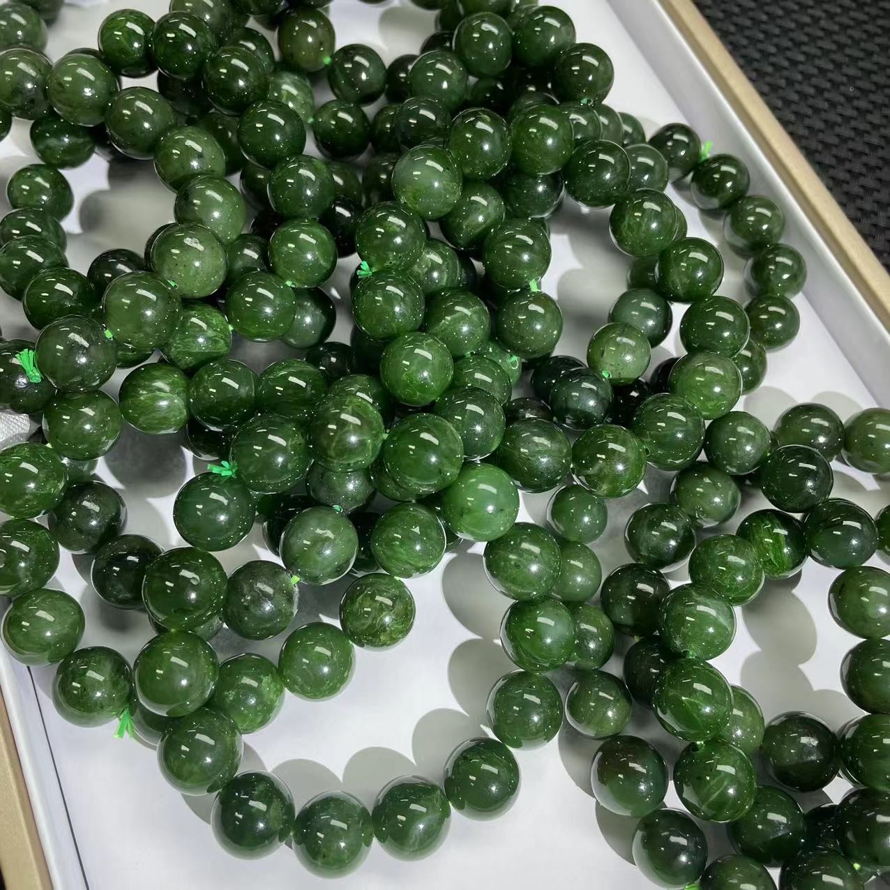 【天喜珠宝】天然菠菜绿和田碧玉卡14M老型手链Z185/多样性发其一